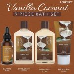 LOVERY Bath and Body Gift Basket For Women and Men – 9 Piece Set of Vanilla Coconut Home Spa Set, Includes Fragrant Lotions, Extra Large Bath Bombs, Coconut Oil, Luxurious Bath Towel & More - Image 3
