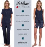 Lucky Brand Women's Pajama Set - 4 Piece Sleep Shirt, Tank Top, Pajama Pants, Lounge Shorts (S-XL) - Image 3