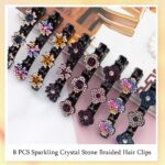 FDBJulyy Sparkling Crystal Stone Braided Hair Clover Clips for Thick Thin Hair, Girls / Women Hair Accessories for Styling Sectioning, Large, 8 Pcs - Image 3