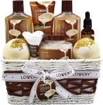 LOVERY Bath and Body Gift Basket For Women and Men – 9 Piece Set of Vanilla Coconut Home Spa Set, Includes Fragrant Lotions, Extra Large Bath Bombs, Coconut Oil, Luxurious Bath Towel & More - Image 2