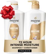 Pantene Shampoo & Conditioner Set, Daily Moisture Renewal - Pro-V Nutrients for Dry, Color-Treated, Straight to Curly Hair, 72-Hour Hydration & Softness, 52.8 Oz Total + Miracle Rescue Shot (0.5 Oz) - Image 2