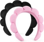Spa Headbands for Washing Face or Facial, Set of 2 Skincare Headbands, Terry Cloth Headband Combo Pack - Puffy Makeup Headbands for Face Washing, Mask, Skin Treatment (Pink & Black) - Image 2