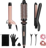 Ufree 3 in 1 Curling Iron, Curling Wand Set with Thermal Brush Flat Iron Hair Straightener, Dual Voltage Wand Curler, Instant Heat Up Hair Curler, Include Protective Glove 2 Clips, Gifts for Women - Image 2