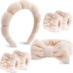 VELSCRUN 6 Pack Spa Headband, Makeup Headband, Face Wash Headbands, Skincare Headbands, Brown Sponge Hair Band Bow Tie Spa Head Band for Washing Face Wristband Set Hair Accessories for Women - Image 2