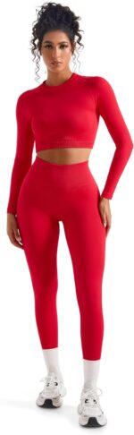 SUUKSESS Women 2 Piece Workout Sets Hidden Scrunch Hip Lifting Seamless Leggings Long Sleeve Yoga Crop Tops - Image 6
