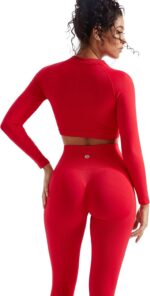 SUUKSESS Women 2 Piece Workout Sets Hidden Scrunch Hip Lifting Seamless Leggings Long Sleeve Yoga Crop Tops - Image 2