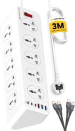 10 Way 3M Power Extension Cord 6 USB Ports 33W, 10 Universal Outlets, 3 USB-C PD & 3 USB-A, 33W Fast Charging, Heavy Duty Surge Protector, Includes 2 USB-C Cables (3M) - Image 2
