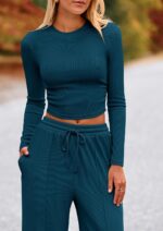 PRETTYGARDEN Women's 2 Piece Sets 2025 Fall Long Sleeve Crop Tops Wide Leg Pants Matching Outfit Tracksuits Fashion Clothing - Image 4