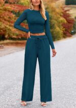 PRETTYGARDEN Women's 2 Piece Sets 2025 Fall Long Sleeve Crop Tops Wide Leg Pants Matching Outfit Tracksuits Fashion Clothing - Image 5