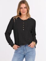 ANRABESS Women's Long Sleeve Waffle Knit Shirts Dressy Casual Loose Button Up V Neck Henley Tops 2025 Fall Basic Tee Blouse - Image 3