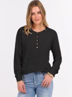 ANRABESS Women's Long Sleeve Waffle Knit Shirts Dressy Casual Loose Button Up V Neck Henley Tops 2025 Fall Basic Tee Blouse - Image 4