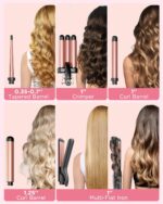 5-in-1 Curling Iron Set with 3 Barrels, Flat Iron, and Crimper - Ceramic, Fast Heat, 2 Temps, Glove & Clip - Image 4