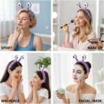 Cute Snail Headband for Washing Face, Funny Spa Headbands with Palm and Snail Cartoon Coral Fleece Elastic Skincare Headband Hair Accessories for Women Shower Beauty Skincare Makeup (Purple) - Image 4