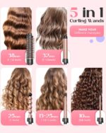 5 in 1 Curling Wand Set, Curling Iron with New Upgraded Curling Brush and 4 Interchangeable Ceramic Curling Wand(0.5”-1.25”), Fast Heating, Include Heat Protective Glove & 2 Clips & Hair Brush - Image 3