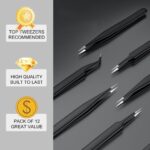 Antonki Tweezers, Precision Tweezer Set, Craft Soldering Jewelry Ingrown Eyelash Extension Eyebrow Tweezers - 12 Pack Super Valued Set With Handy Case - Image 6
