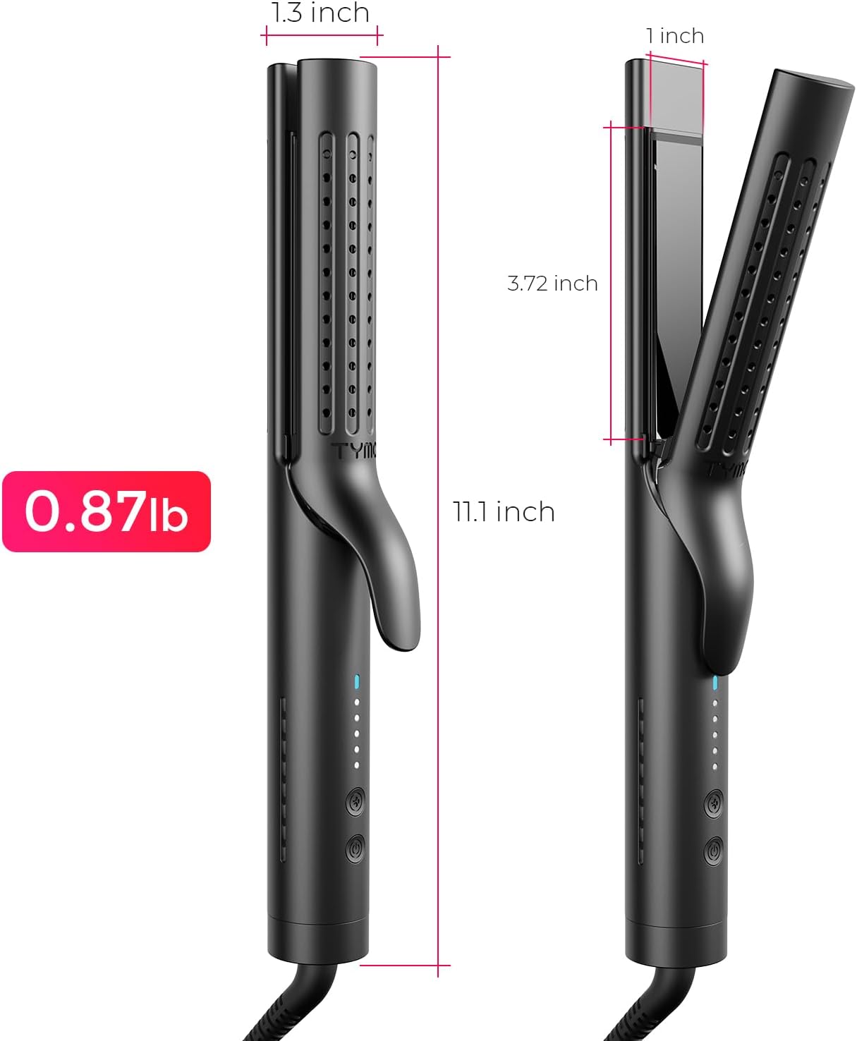 TYMO Airflow 2.0 Curling Iron Flat Iron - Hair Straightener and Curler 2 in 1, 1.25 Inch Curling Wand for Long Short Hair, Dual Voltage for Travel, 54 Million Ionic, Anti-Tangle, 5 Temps, Black - Image 5