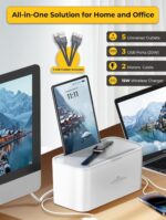 Power Extension Cord Organizer Box with Wireless Charging, 5 Universal Outlets, USB-C PD3.0 and USB-A QC3.0 Fast Charging, 2 USB Cables, 2M Cable, Desk Cable Management (5 in 1) - Image 3