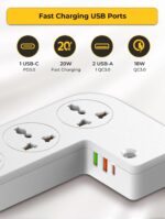 Power Extension Cord Organizer Box with Wireless Charging, 5 Universal Outlets, USB-C PD3.0 and USB-A QC3.0 Fast Charging, 2 USB Cables, 2M Cable, Desk Cable Management (5 in 1) - Image 5