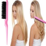 ZVOREI 8Pcs Hair Brushes Set with 4Pcs Topsy Hair Tail Tools 1Pcs Bristle Teasing Hair Brush 1Pcs Edge Control Brush 2Pcs Metal Pin Rat Tail Combs for Woman Girl Hair Styling,Edge & Back Brushing,Pink - Image 4
