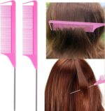 ZVOREI 8Pcs Hair Brushes Set with 4Pcs Topsy Hair Tail Tools 1Pcs Bristle Teasing Hair Brush 1Pcs Edge Control Brush 2Pcs Metal Pin Rat Tail Combs for Woman Girl Hair Styling,Edge & Back Brushing,Pink - Image 5