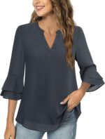 Lotusmile Womens Tops Dressy Casual 3/4 Tiered Bell Sleeve Blouses Double Layered Chiffon Work Tunic Shirts - Image 3