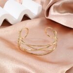 14K Gold Plated Chunky Wrist Cuff Bangle Bracelet for Women – Geometric Web Bangle, Statement Wrist Jewelry Gift - Image 4