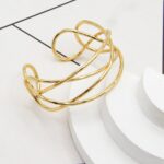 14K Gold Plated Chunky Wrist Cuff Bangle Bracelet for Women – Geometric Web Bangle, Statement Wrist Jewelry Gift - Image 8