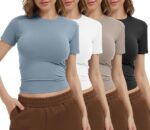 Dalavch 1/4 Pack Women's Fitted Basic T-Shirts Short Sleeve Slim Fit Crew Neck Casual Fashion Crop Tops Tees Shirts - Image 4