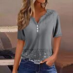 Tops for Women Summer Cute Button Down Summer V Neck Shirts Henley Blouses Dressy Fashion Print Clothes - Image 3