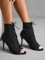 Women Dancing Highheels Shoes Basic Open Toe Lace-Up Front Stiletto Heeled Boots Dance Class High Heels Strip Latin - Image 3
