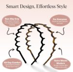 Kitsch Zig Zag Headband, Classic 90s Headbands for Men & Women, Hair Bands, Recycled Plastic Headbands for Women with Teeth, Wavy Headband, Lightweight & Durable - 2pc (Black & Tort) - Image 4