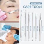 JPNK Blackhead Remover Tool Comedones Extractor Acne Removal Kit for Blemish, Whitehead Popping, 6 Pcs Zit Removing for Nose Face Tools with a Leather Bag - Image 7