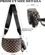 Black and White Checkered Crossbody Bag Bum Bag for Women,Spacious Checkered Purse Fanny Packs Belt Bag, khaki Checkered, 12.8x5.6x8.8 inches, Casual - Image 4