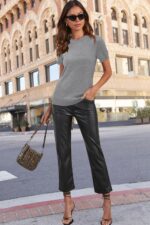 Arach&Cloz Women's Lightweight Wool Blend Short Sleeve Sweater Top Business Casual - Image 6