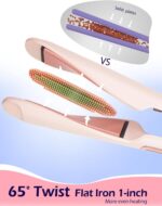 ANGENIL Pro Twist Flat Iron Hair Straightener, 2 in 1 Straightener and Curling Iron for Women, Round Pink Dual Voltage Hair Straightener with Silicone Heat Resistant Mat, 30s Fast Heating, LCD Display - Image 3