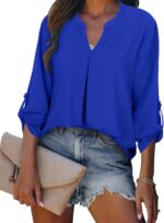 Gaharu Women's Button Down Tank Top V Neck Pleated Sleeveless Blouse Shirt - Image 5