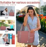 NOL Natural Organic Lifestyle Lightweight Puffer Tote Bag for Women - Quilted Shoulder Bag with Zippered Compartments | Waterproof Puffy Handbag for Travel, Work, Nurse, Gym, Dark pink - Image 9