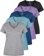 5-Pack Women's Short Sleeve V-Neck Activewear T-Shirt Dry-Fit Moisture Wicking Perfomance Yoga Top (Available in Plus Size) - Image 2
