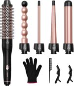 5 in 1 Curling Wand Set, Curling Iron with New Upgraded Curling Brush and 4 Interchangeable Ceramic Curling Wand(0.5”-1.25”), Fast Heating, Include Heat Protective Glove & 2 Clips & Hair Brush - Image 2