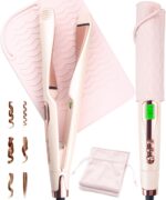 ANGENIL Pro Twist Flat Iron Hair Straightener, 2 in 1 Straightener and Curling Iron for Women, Round Pink Dual Voltage Hair Straightener with Silicone Heat Resistant Mat, 30s Fast Heating, LCD Display - Image 2