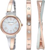 Anne Klein Women's AK/2245RTST Crystal Accented Rose Gold-Tone and Silver-Tone Bangle Watch and Bracelet Set, Standard - Image 2