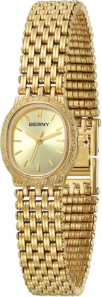 BERNY Gold Watches for Women Oval Ladie's Small Watch Quartz Movement 3ATM Waterproof Female Wrist Watch Small and Exquisite Tools Included - Image 2