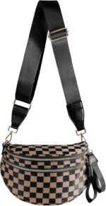Black and White Checkered Crossbody Bag Bum Bag for Women,Spacious Checkered Purse Fanny Packs Belt Bag, khaki Checkered, 12.8x5.6x8.8 inches, Casual - Image 2
