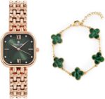 Carlton London Women Green Dial Watch and Bracelet | Stainless Steel, Premium, Stylish Analog Wrist Watch with Golden Strap & Bracelet Set, Elegant Quartz Timepiece | Water Resistant | Luxury Square - Image 2