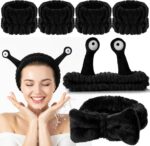 Cute Snail Headband for Washing Face, Funny Spa Headbands with Palm and Snail Cartoon Coral Fleece Elastic Skincare Headband Hair Accessories for Women Shower Beauty Skincare Makeup (Black) - Image 2