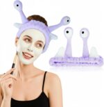 Cute Snail Headband for Washing Face, Funny Spa Headbands with Palm and Snail Cartoon Coral Fleece Elastic Skincare Headband Hair Accessories for Women Shower Beauty Skincare Makeup (Purple) - Image 2
