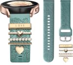 DaQin Flower Engraved Band Compatible with Samsung Galaxy Watch 7 Band/FE 6 5 4 40mm 44mm,Galaxy Active 2, 20mm Watch Band Soft Silicone Replacement Strap with Decorative Charms Accessories Women - Image 2