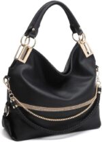 Dasein Women's Large Hobo Bag with Rhinestone Accents Vegan Leather Tote Purse Shoulder Handbag for Ladies, 0black - Image 2