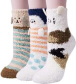 ELECDON 3 Pairs Womens Fuzzy Socks Winter Warm Fluffy Soft Slipper Home Sleeping Cute Animal Socks, womens cozy fluffy socks fuzzy socks plush socks, Winter Fluffy Socks Cozy Fuzzy Socks Athletic - Image 2