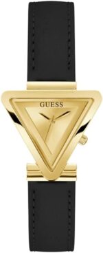 GUESS Ladies 34mm Watch - Black Strap Champagne Dial Gold Tone Case - Image 2